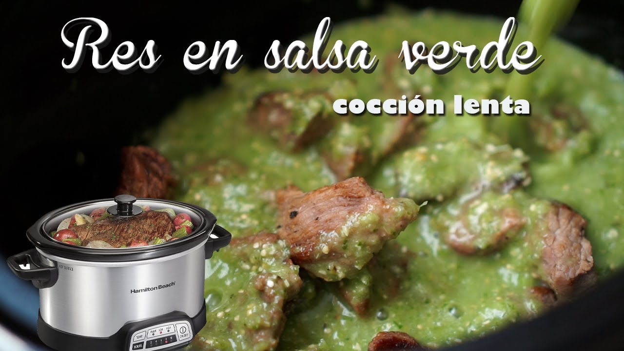 falda cocida a fuego lento con salsa verde en olla programable